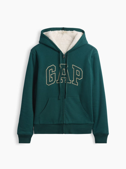 Koyu Yeşil Relaxed Gap Logo Sherpa-astarlı Fermuarlı Sweatshirt