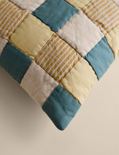 Saf Pamuk Kapitone Patchwork Kırlent