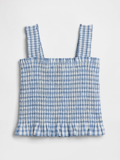 Lacivert Smocked Peplum Bluz