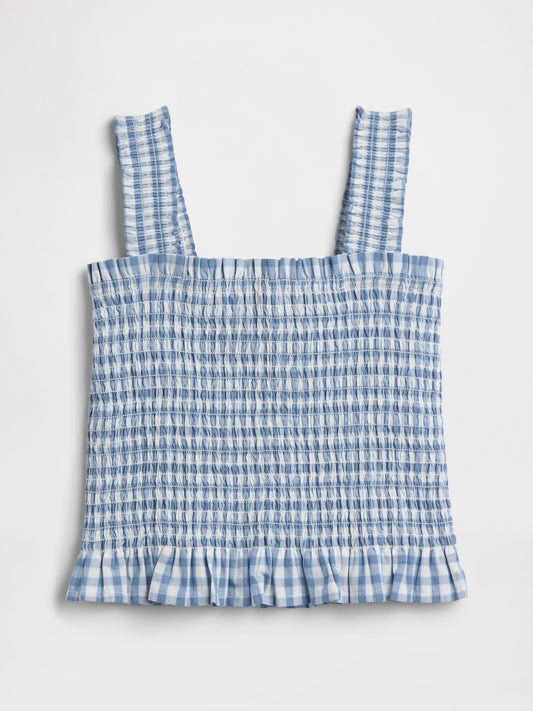 Lacivert Smocked Peplum Bluz