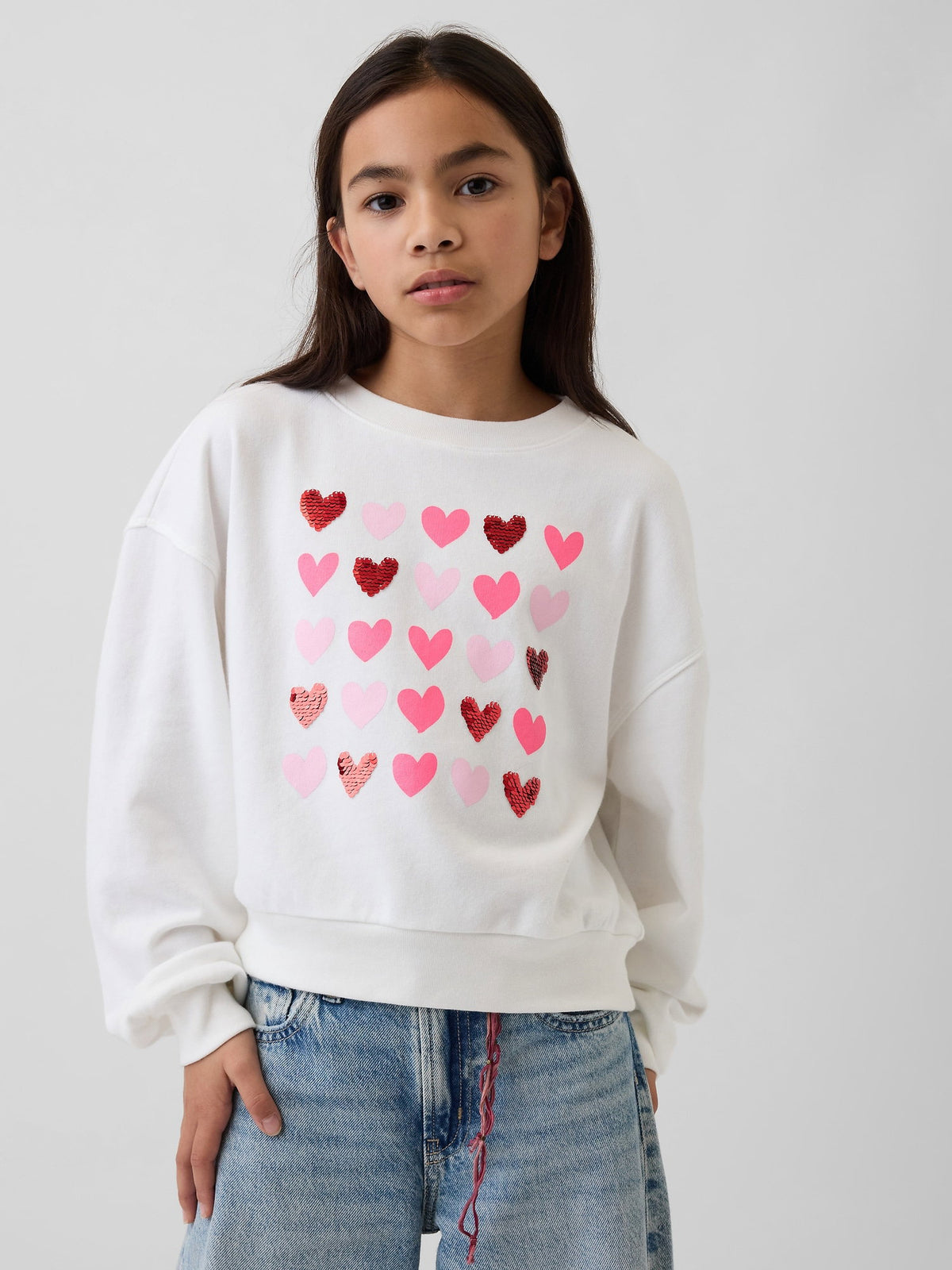 Beyaz Oversized Wedge Flippy-sequin Grafik Baskılı Sweatshirt