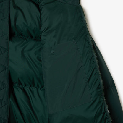 Lacoste Kadın Relaxed Fit Kapüşonlu Koyu Yeşil Şişme Mont