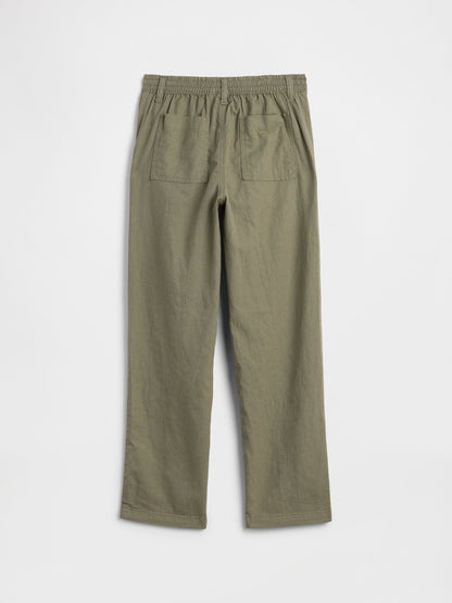 Haki Relaxed Keten Karışımlı Pantolon