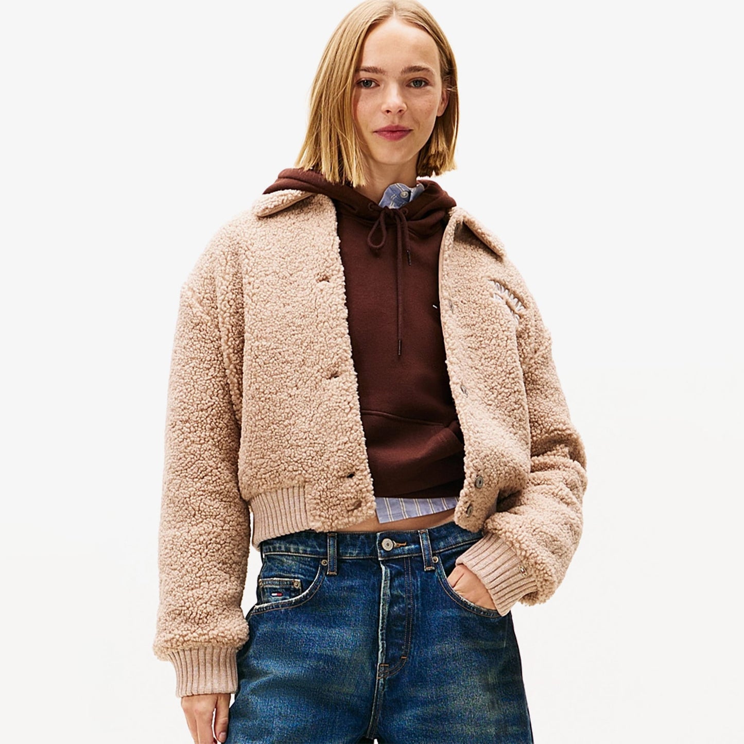 Tommy Hilfiger Padded Cropped Puffer Kadın Bej Ceket