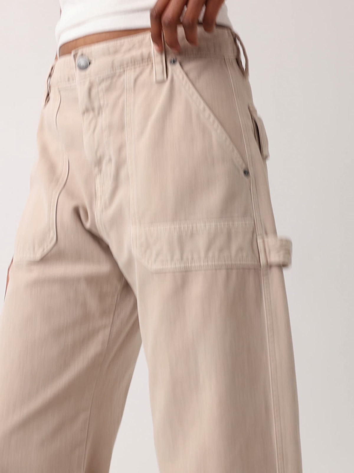 Bej Mid Rise Barrel Utility Ankle Pantolon