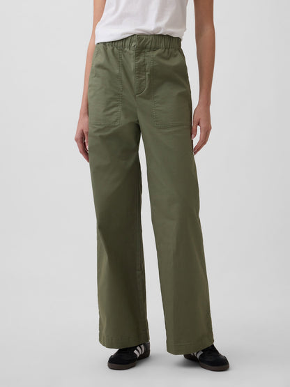 Haki High Rise Baskılı Easy Wide-leg Khaki Pantolon