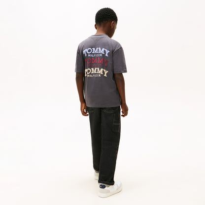 Tommy Hilfiger Washed Faded Graphic Çocuk Gri T-shirt