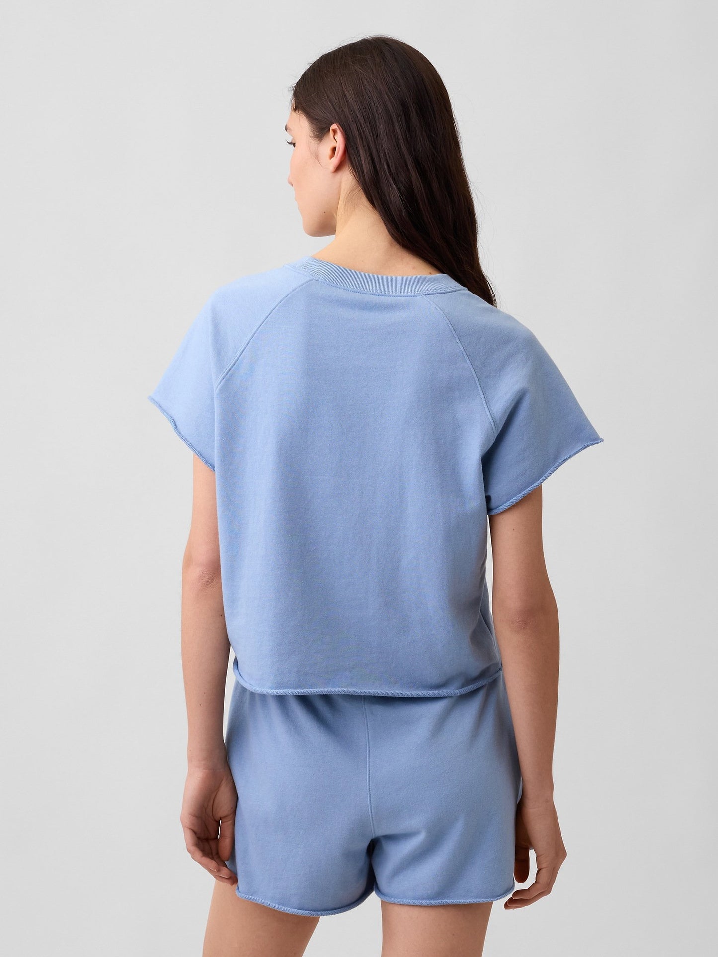 Açık Mavi Relaxed Fransız Havlu Kumaş Grafik Baskılı T-shirt