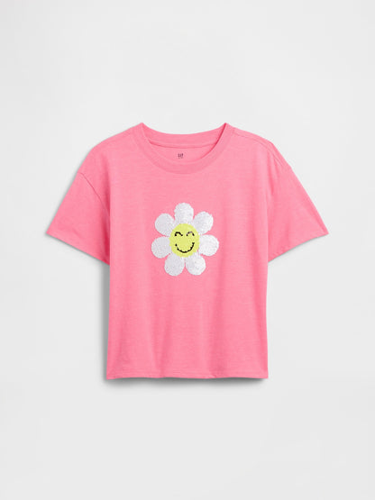 Pembe Oversized Grafik Baskılı T-shirt