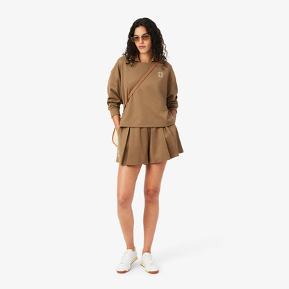 Lacoste Kadın Oversize Fit Polo Yaka Kahverengi Sweatshirt