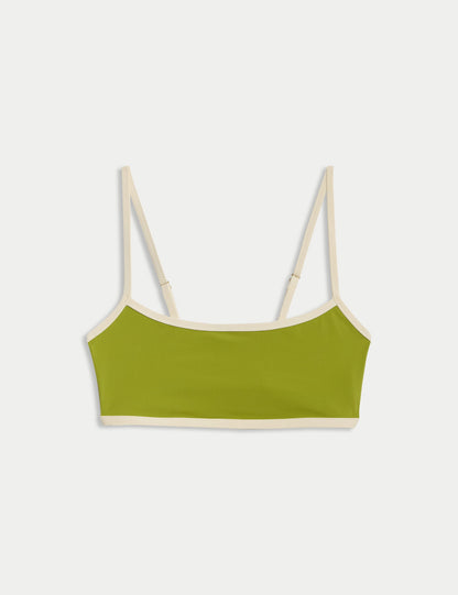 Kontrast Trim Yuvarlak Yaka Bikini Üstü