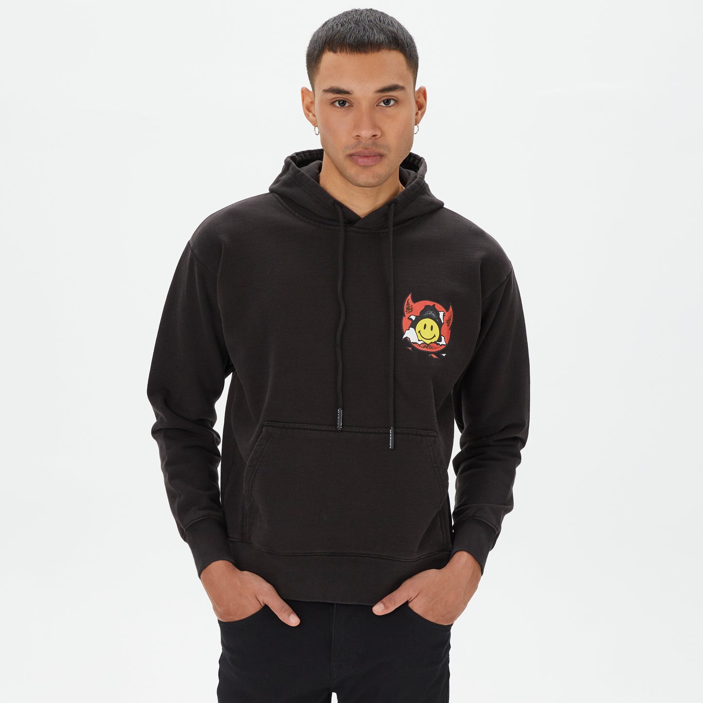 Market Smiley Inner Peace Pullover Erkek Siyah Hoodie