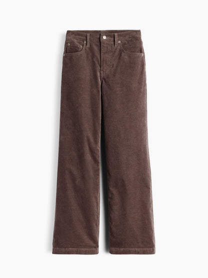 Kahverengi High Rise Kadife Stride Wide-leg Pantolon