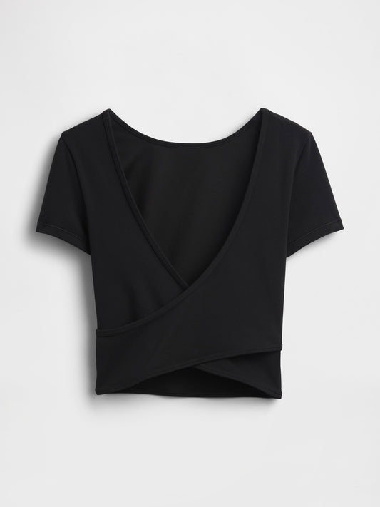 Siyah Gapfit Smooth Reversible Wrap Crop T-shirt