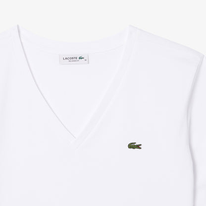 Lacoste Kadın Relaxed Fit V Yaka Beyaz T-shirt