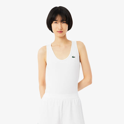 Lacoste Kadın Slim Fit Kolsuz Bisiklet Yaka Beyaz T-shirt