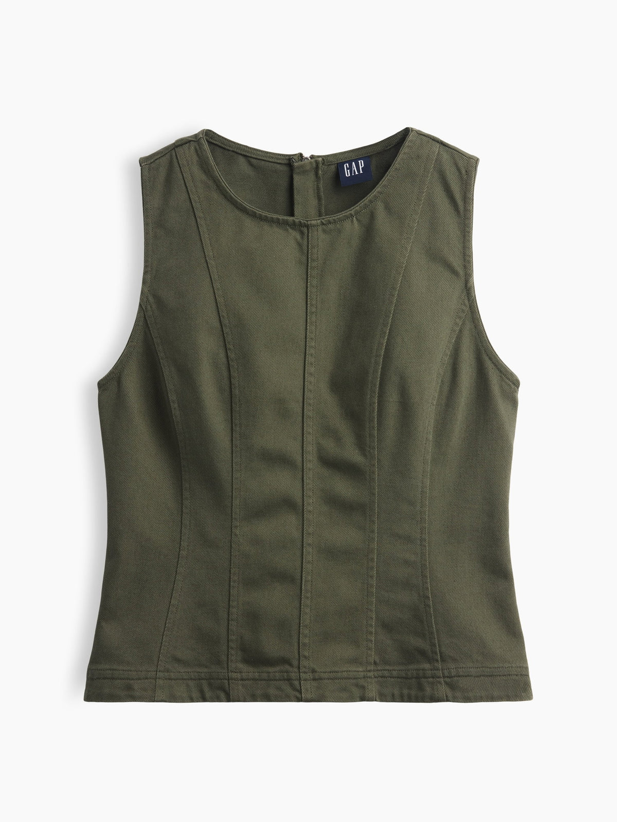 Haki Seamed Twill Crop Shell Bluz