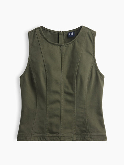 Haki Seamed Twill Crop Shell Bluz