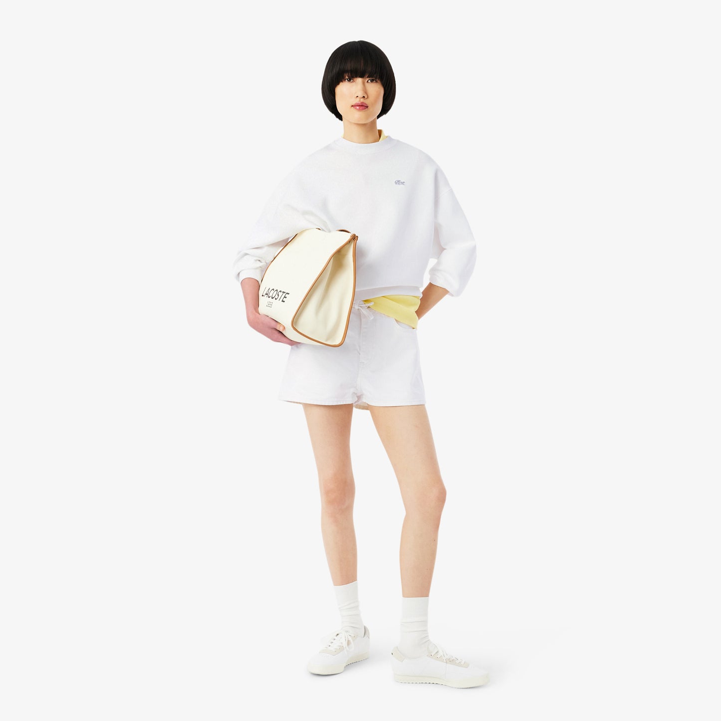 Lacoste Kadın Oversize Fit Bisiklet Yaka Beyaz Sweatshirt