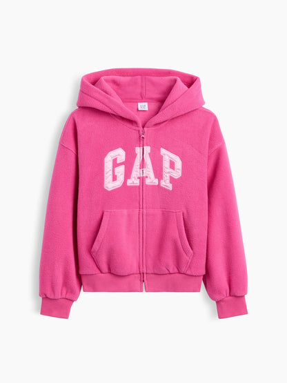 Pembe Oversized Logo Fermuarlı Sweatshirt