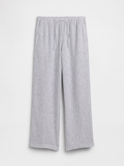 Lacivert Relaxed Keten Karışımlı Wide-leg Pantolon