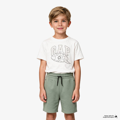 Gap Roket Grafik Baskılı Çocuk Beyaz T-shirt