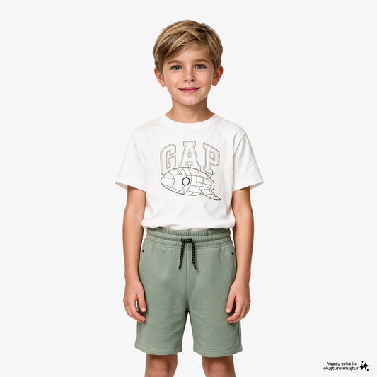 Gap Roket Grafik Baskılı Çocuk Beyaz T-shirt