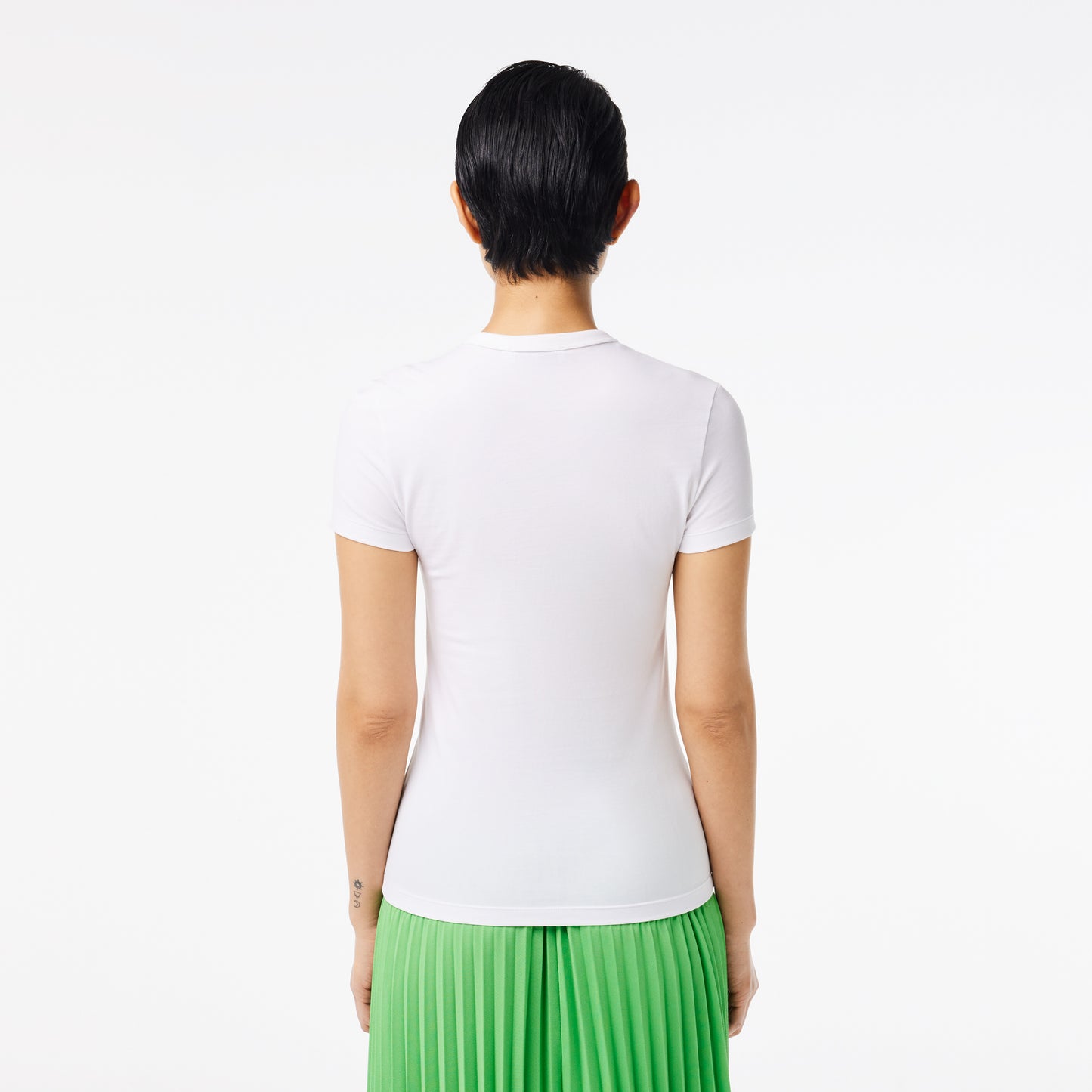 Lacoste Kadın Slim Fit Bisiklet Yaka Beyaz T-shirt