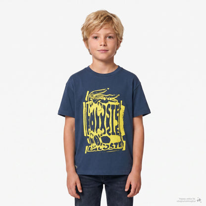 Lacoste Çocuk Bisiklet Yaka Baskılı Lacivert T-shirt