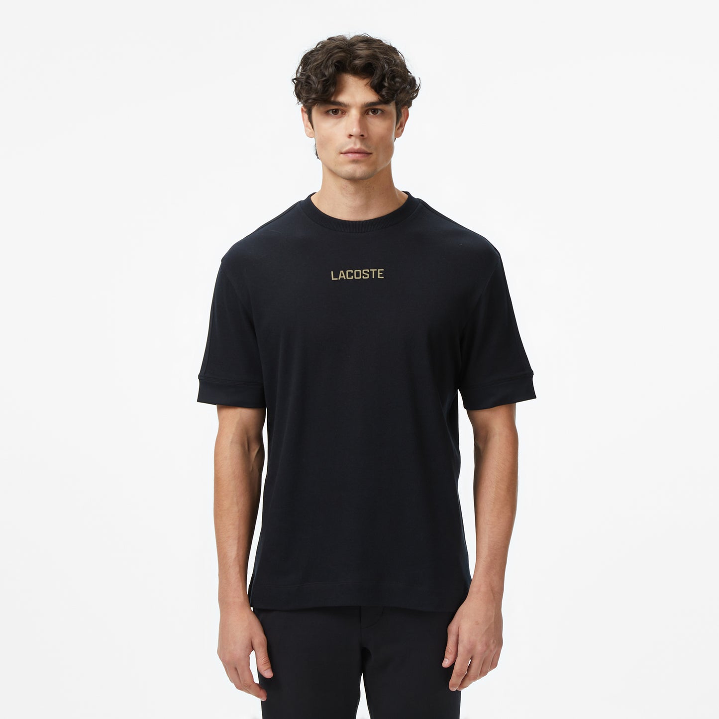 Lacoste Loose Fit Bisiklet Yaka Baskılı Erkek Siyah T-shirt
