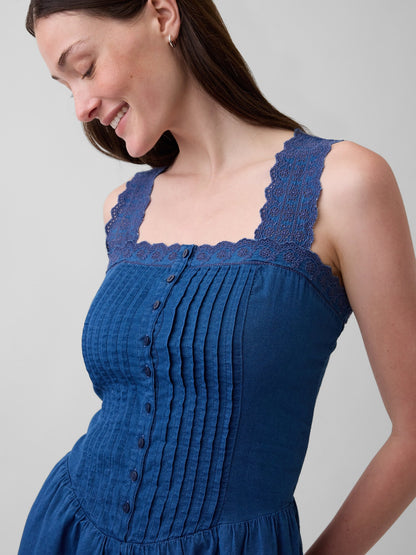 Beyaz Pintuck Drop-waist Mini Elbise
