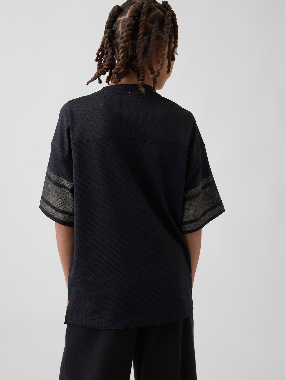 Siyah Mesh Oversized Grafik Jersey T-shirt