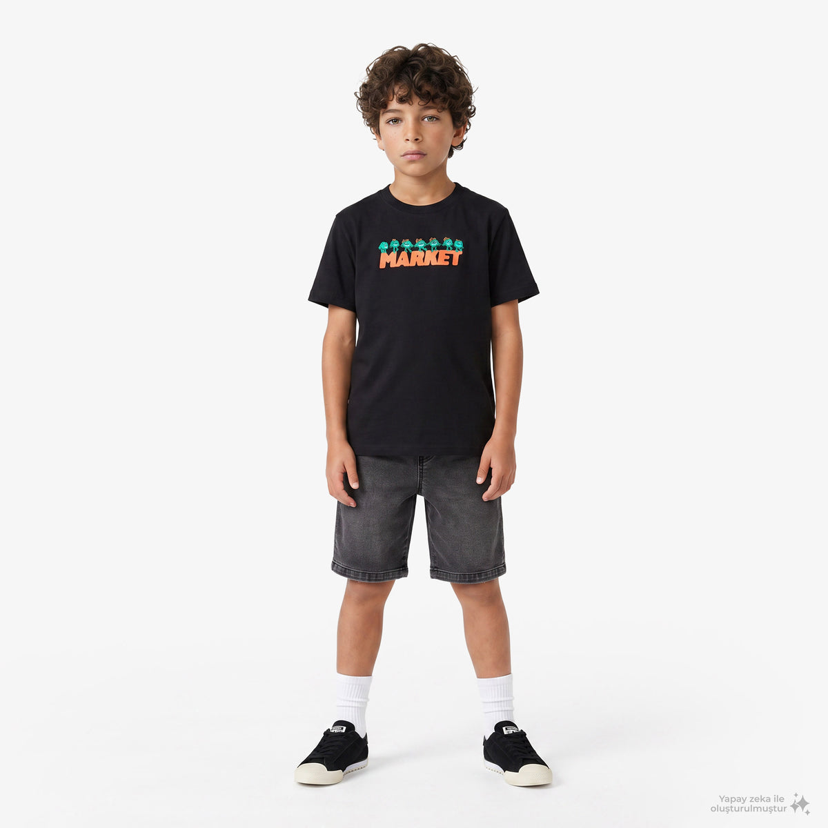 Market Fire Frolic Çocuk Siyah T-shirt