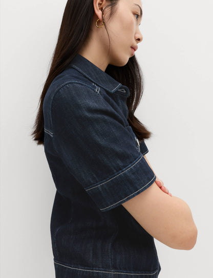 Pamuk Karışımlı Denim Utility Kısa Kollu Gömlek