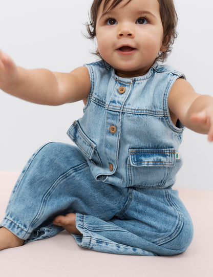 Pamuklu Denim Yelek