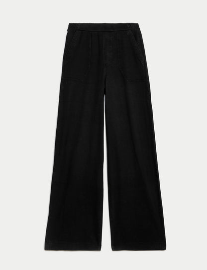 Denim Elastik Belli Wide Leg Pantolon
