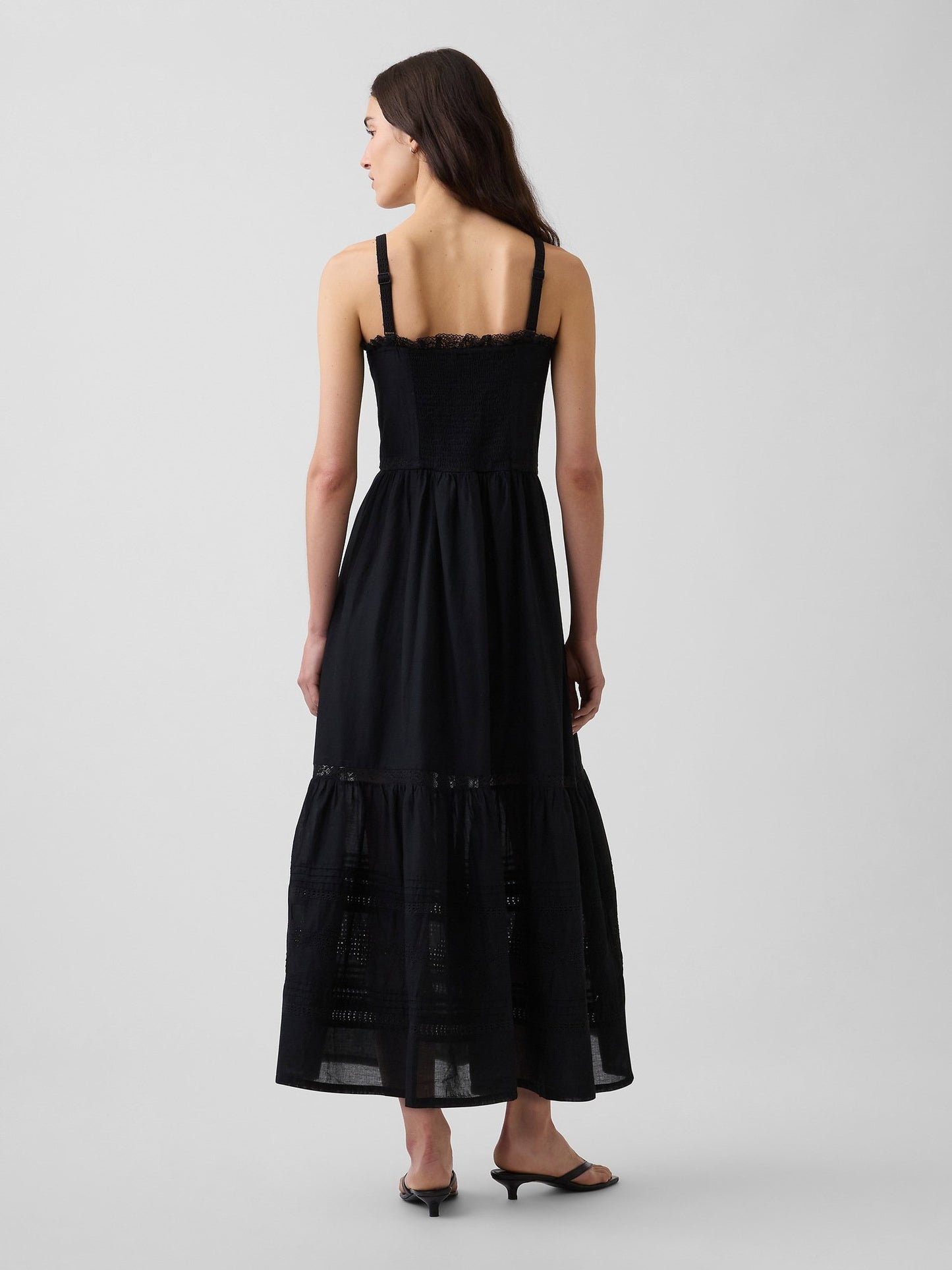 Siyah Eyelet Tiered Maxi Elbise