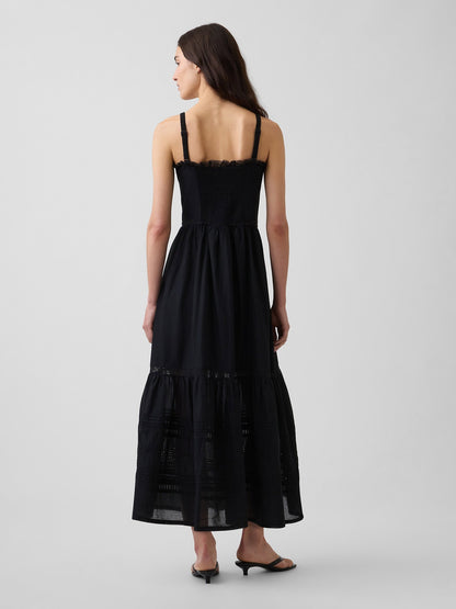 Siyah Eyelet Tiered Maxi Elbise