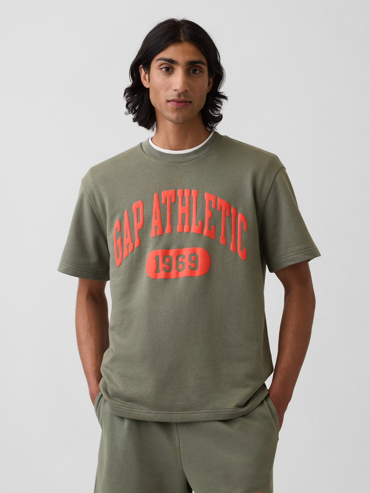 Haki Relaxed Fransız Havlu Kumaş Grafik Baskılı T-shirt