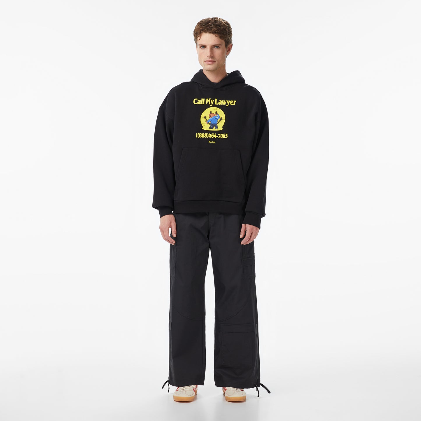 Market Smiley Call My Lawyer Bear Erkek Siyah Hoodie