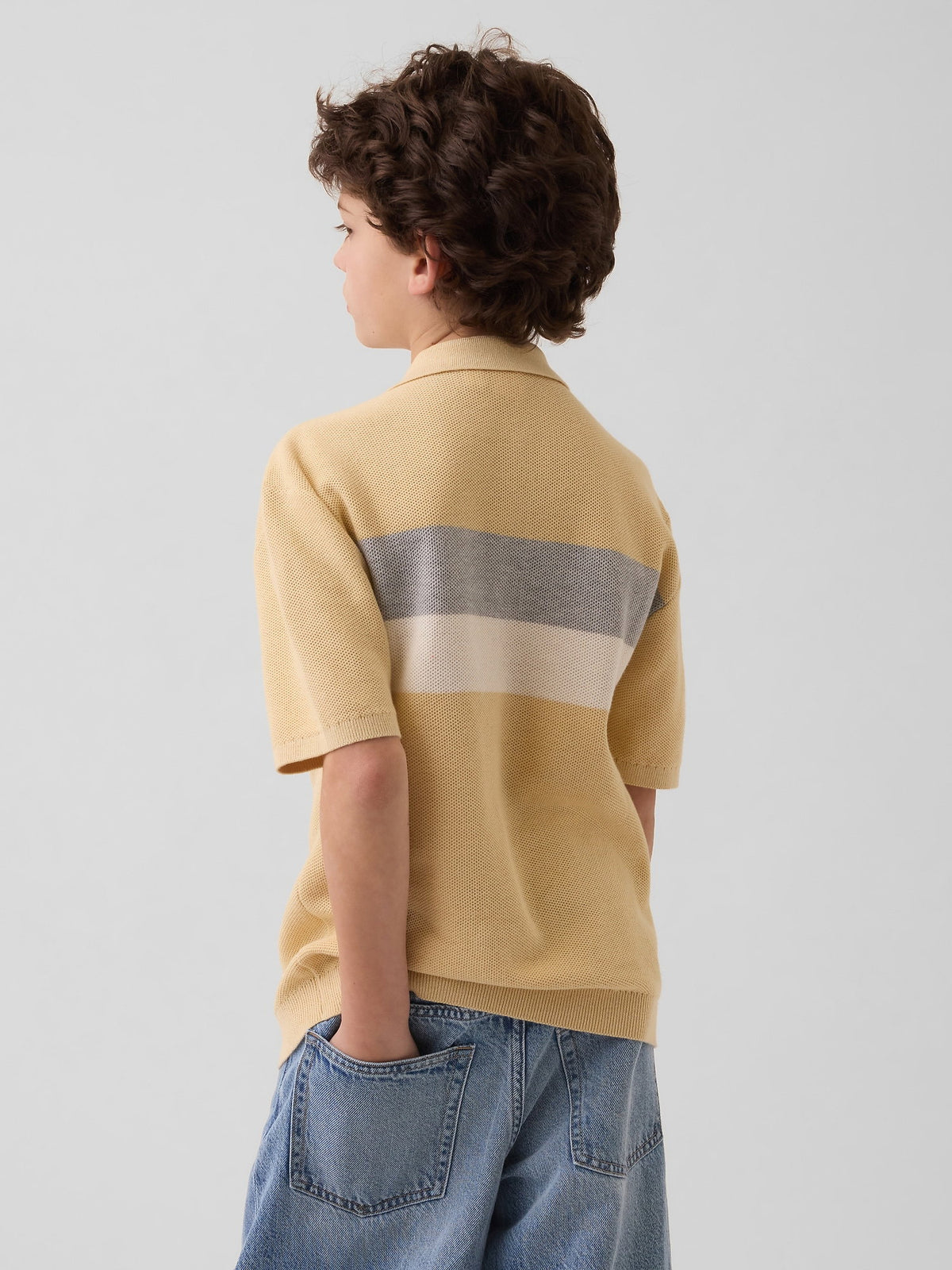 Sarı Relaxed Stripe Polo Triko T-shirt