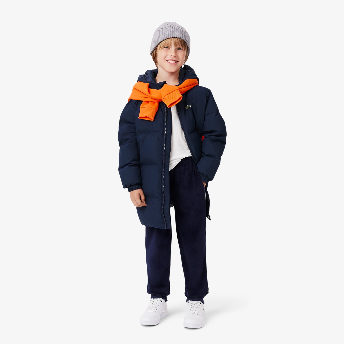 Lacoste Çocuk Kapüşonlu Lacivert Şişme Mont