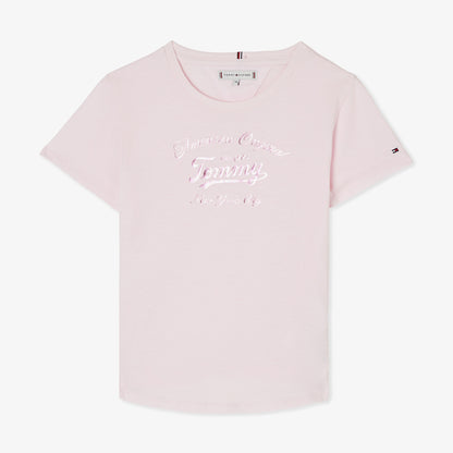 Tommy Hilfiger Metallic Script Çocuk Pembe T-shirt