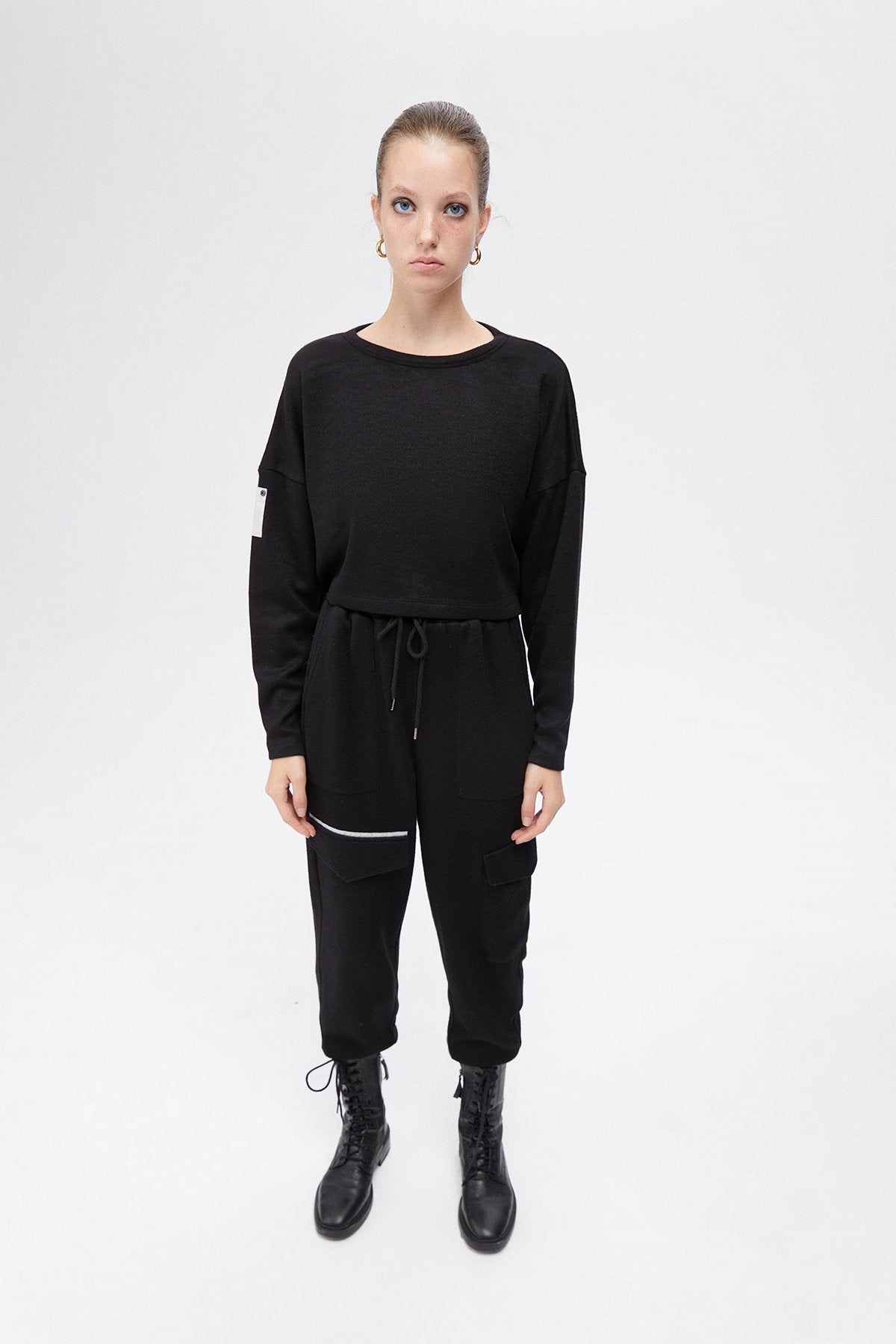 Siyah Basic Kısa Sweatshirt