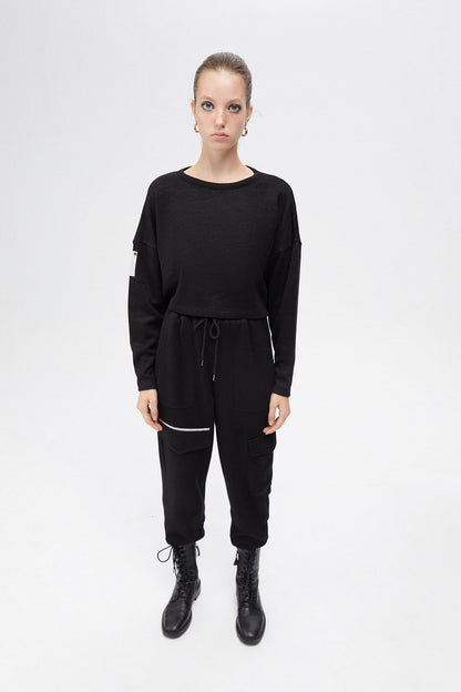 Siyah Basic Kısa Sweatshirt