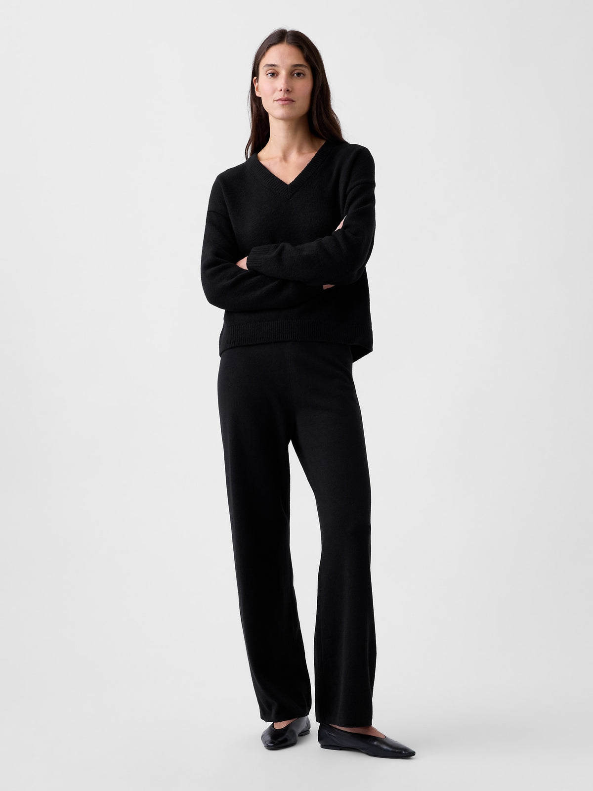 Siyah Cashsoft Oversized V-yaka Kazak