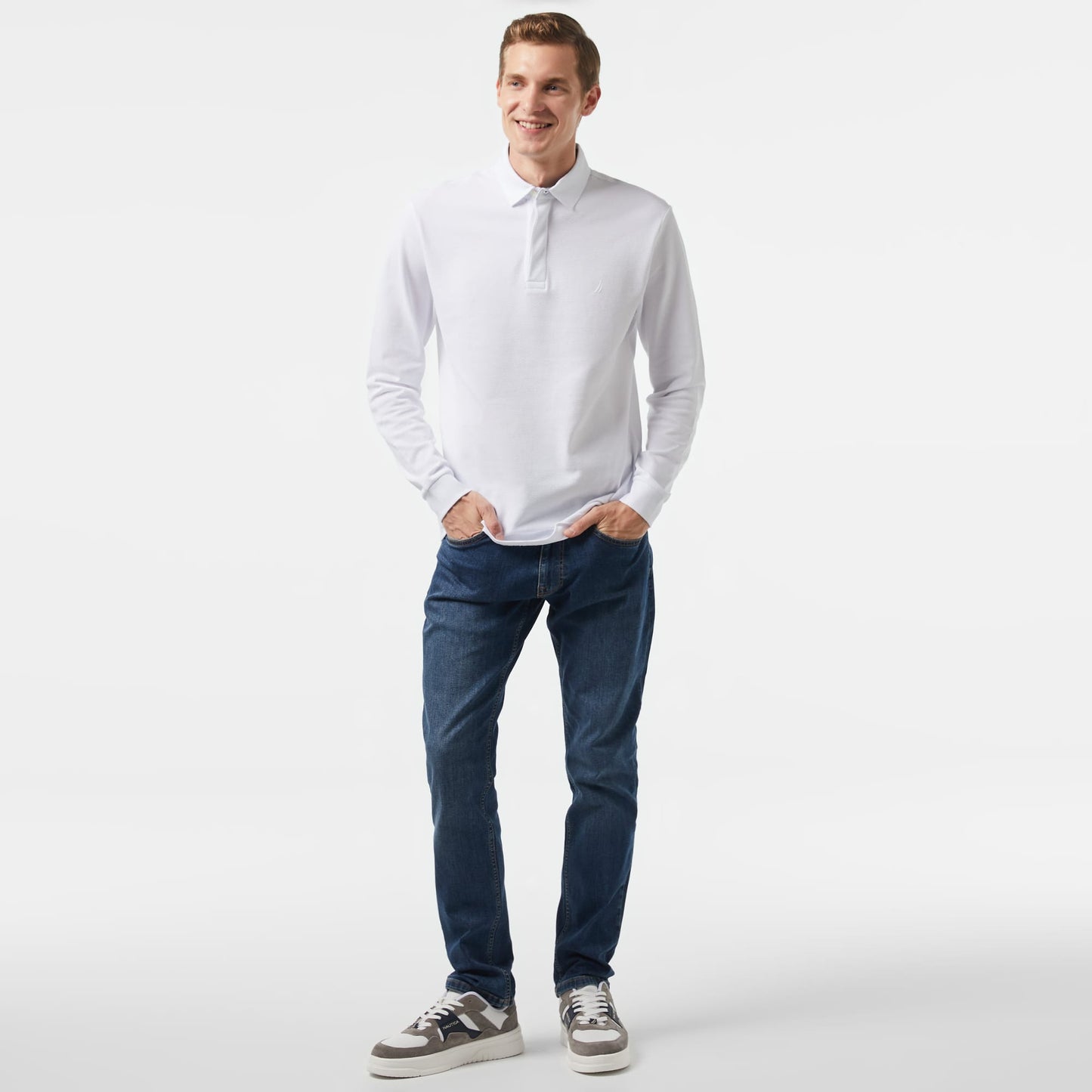 Nautica Erkek Beyaz Slim Fit Uzun Kollu Polo Yaka T-shirt