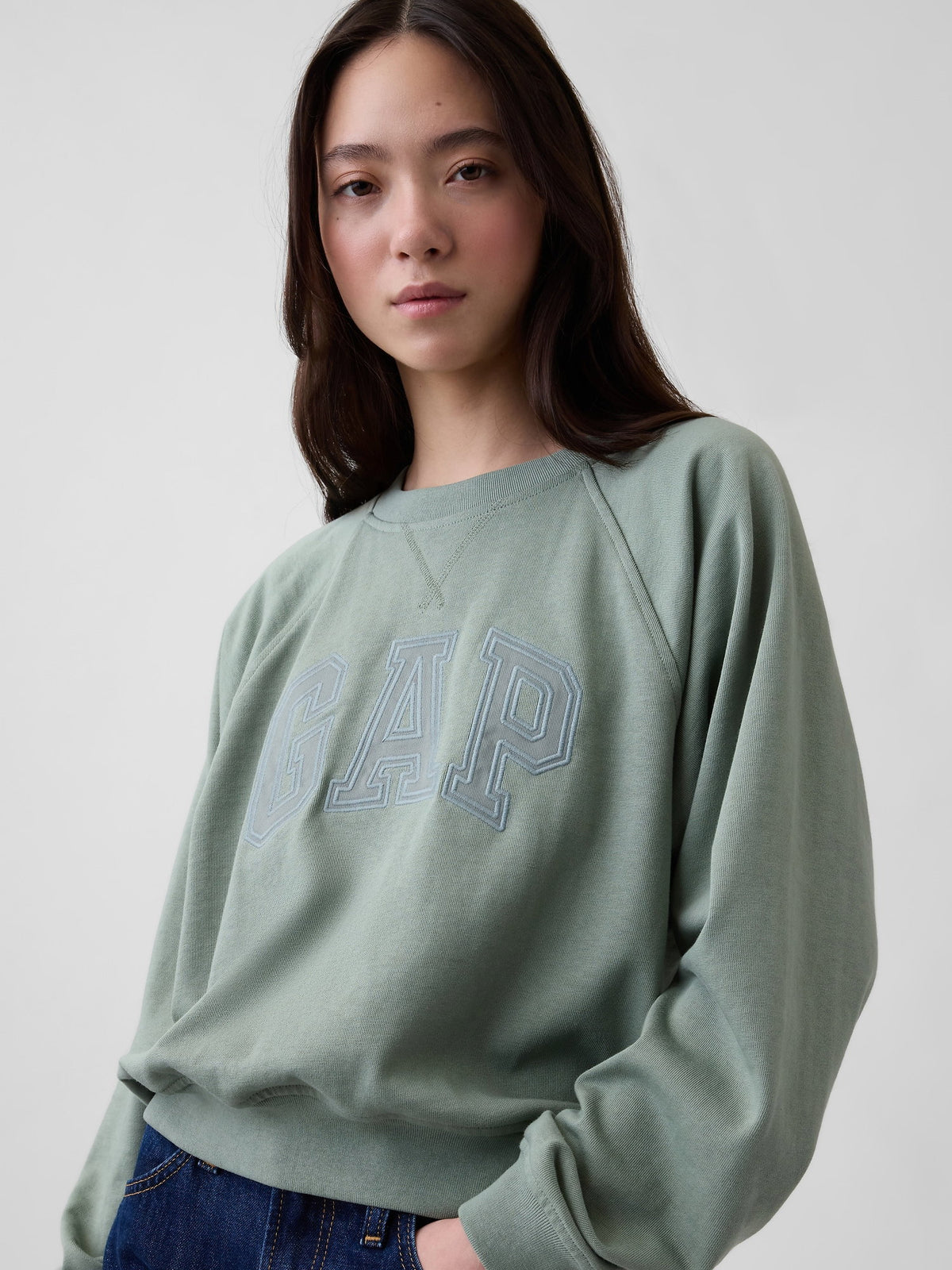 Koyu Yeşil Fransız Havlu Kumaş Raglan Logo Sweatshirt