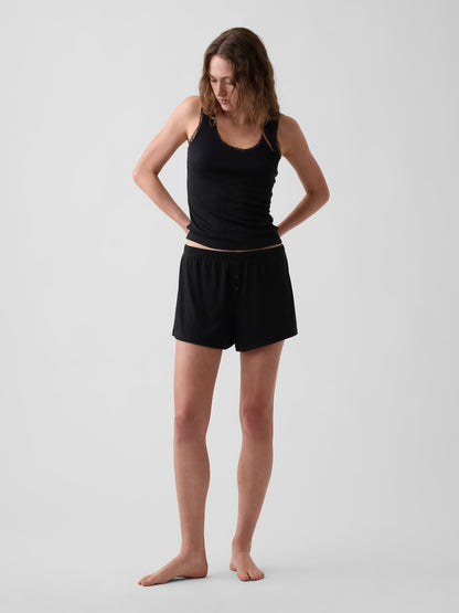 Siyah Mini Fitilli Dantel Detaylı Askılı Pijama Üstü