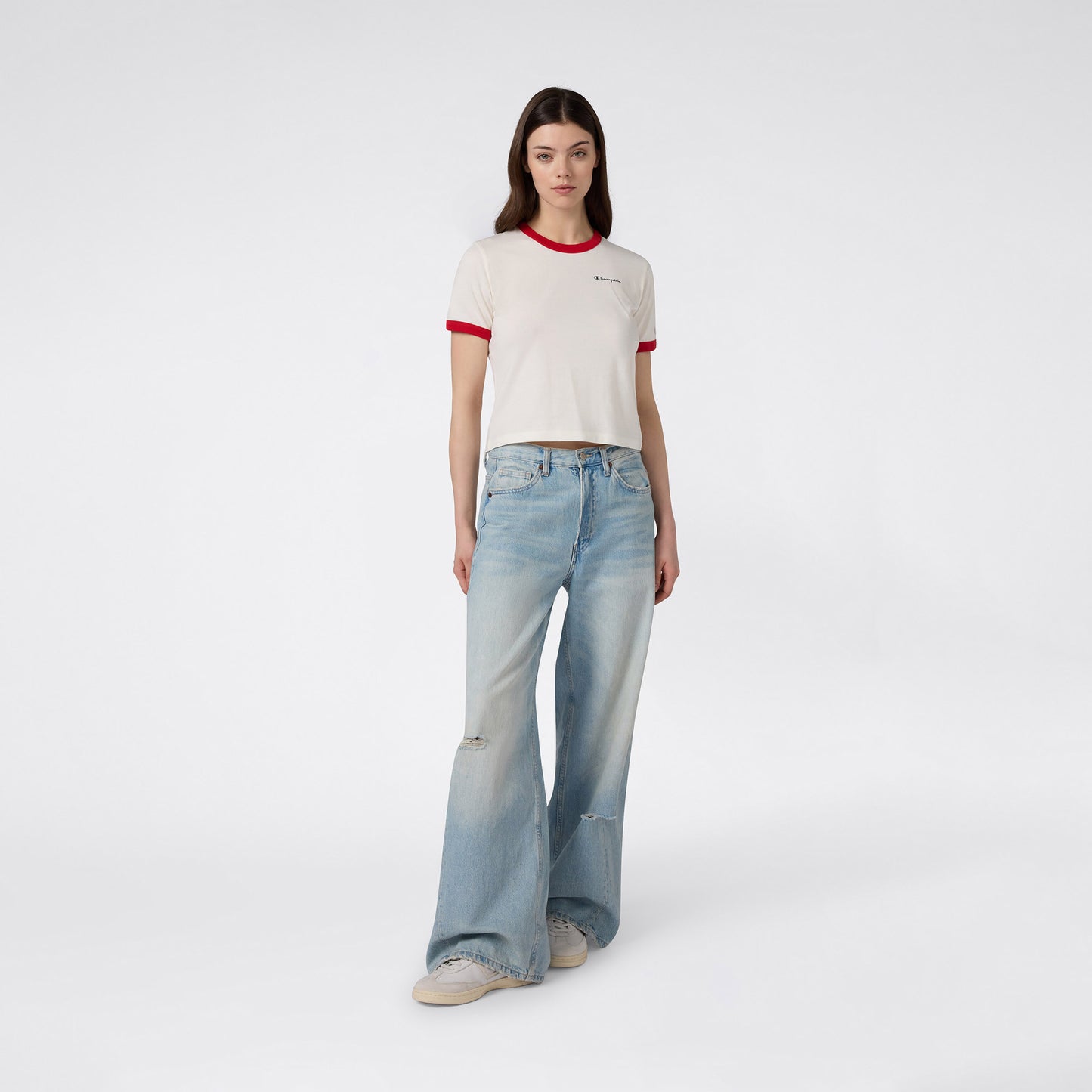 Champion Crewneck Croptop Kadın Beyaz T-shirt